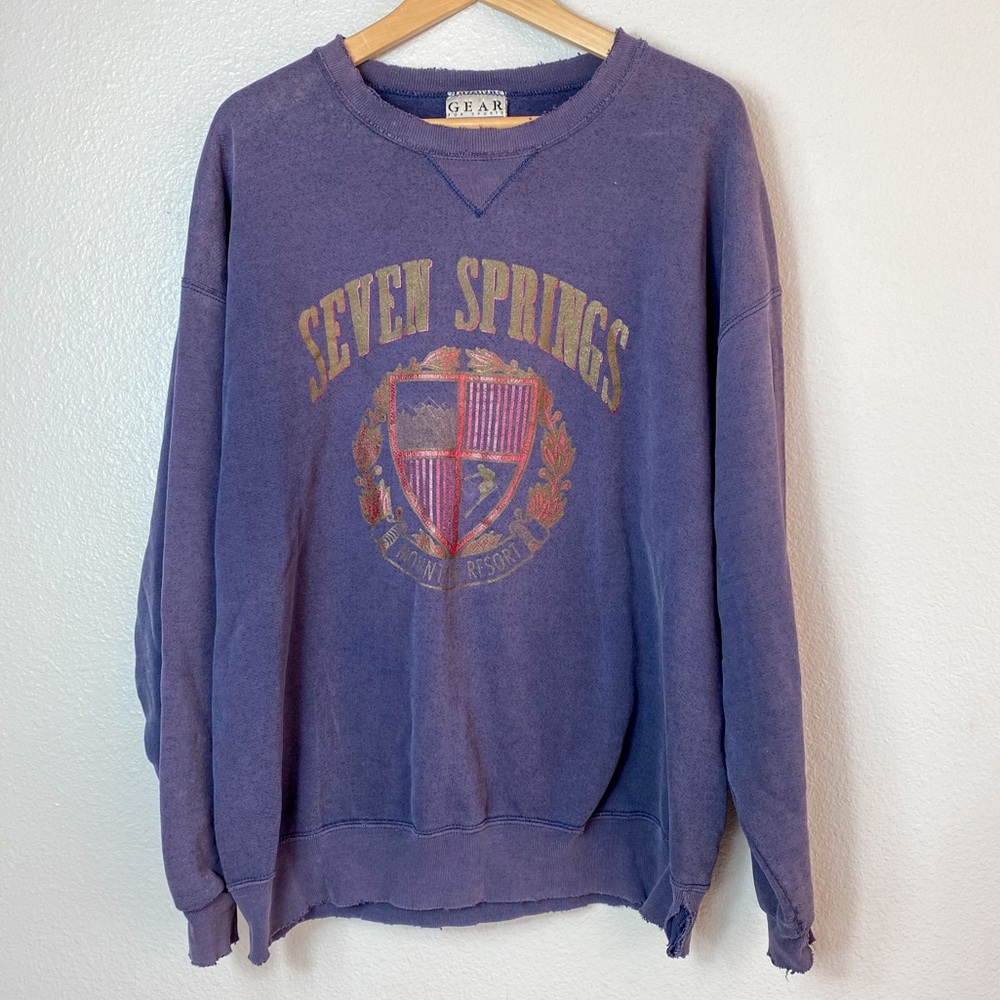 Vintage 80s oversized distressed XL Seven Springs Ski Mountain Resort crewneck